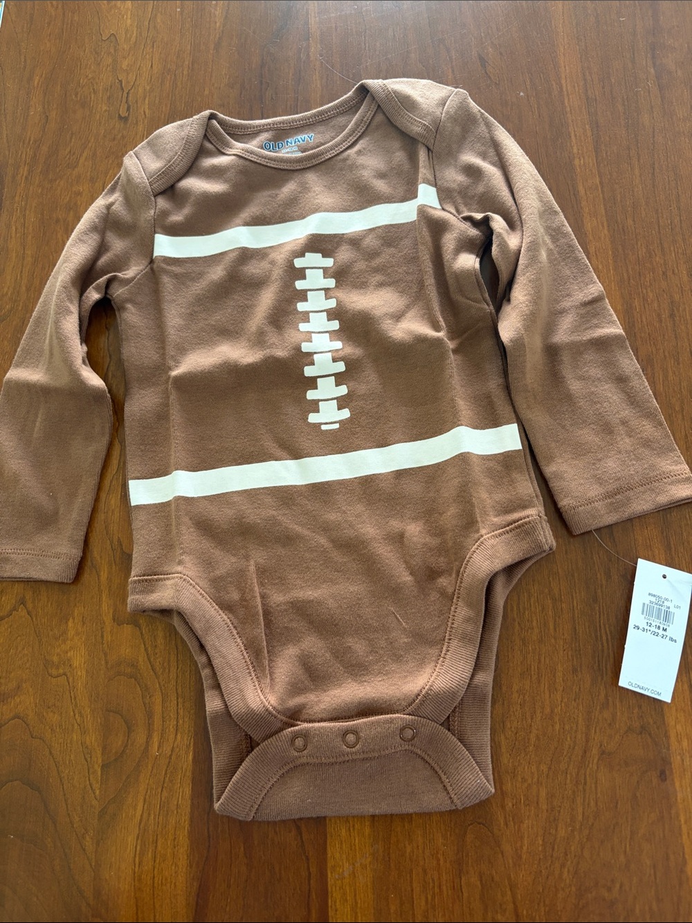 New Old Navy Brown Long-Sleeve Football Bodysuit with White Graphic